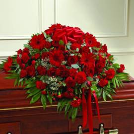 Memorial Basket of Red Flowers