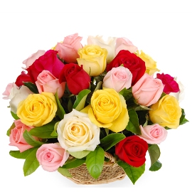 Basket of 25 Mixed Roses