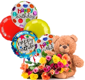Lovely Bear with Roses & Balloons
